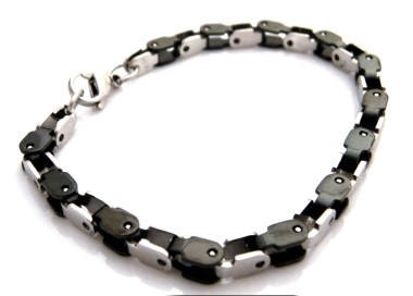 NSA|Men's silver and black square mesh steel bracelet