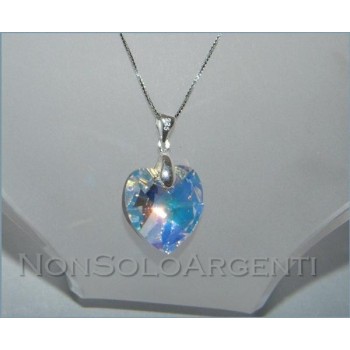 NSA|Necklace or earrings in 925 silver with certified swarovski crystal white heart pendant