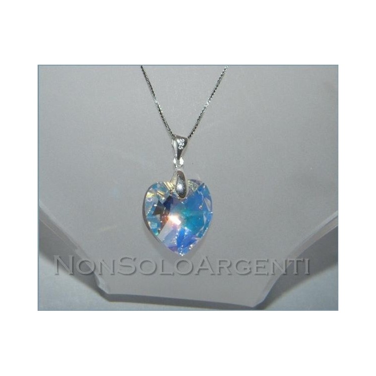 NSA|Collana o orecchini in argento 925 con ciondolo Cuore crystal white swarovski certificato