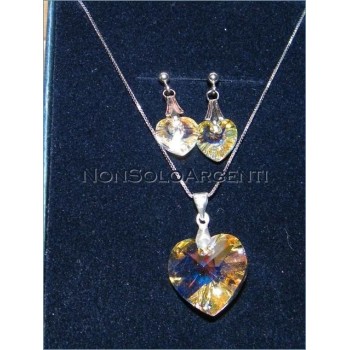 NSA|Necklace or earrings in 925 silver with certified swarovski crystal white heart pendant