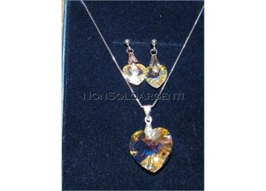 NSA|Collana o orecchini in argento 925 con ciondolo Cuore crystal white swarovski certificato
