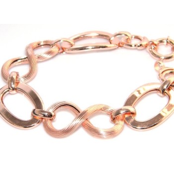 NSA|925 Silver and Gold Rosé: woman bracelet with oval link smooth and grooved 8