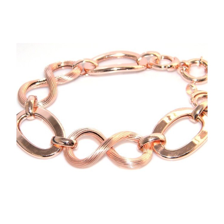 NSA|Argento 925 e Oro Rosè : Bracciale donna com maglia ovale liscia e 8 scanalato