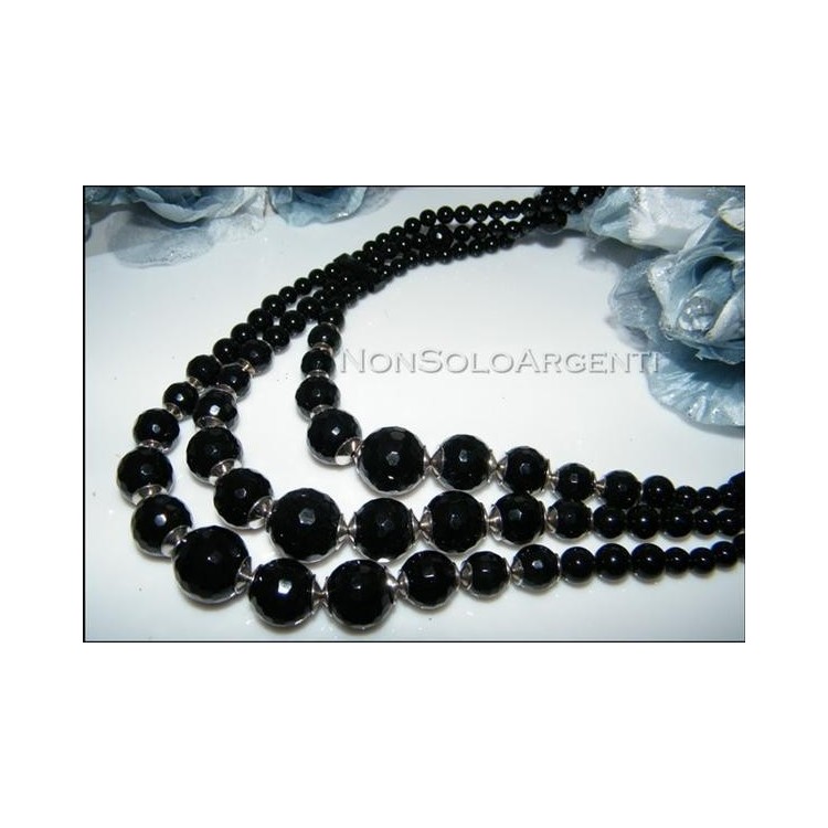 NSA|Girocollo collana da donna con perle calibrate di onice naturale sfaccettata 3 fili