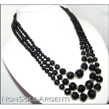 NSA|Girocollo collana da donna con perle calibrate di onice naturale sfaccettata 3 fili