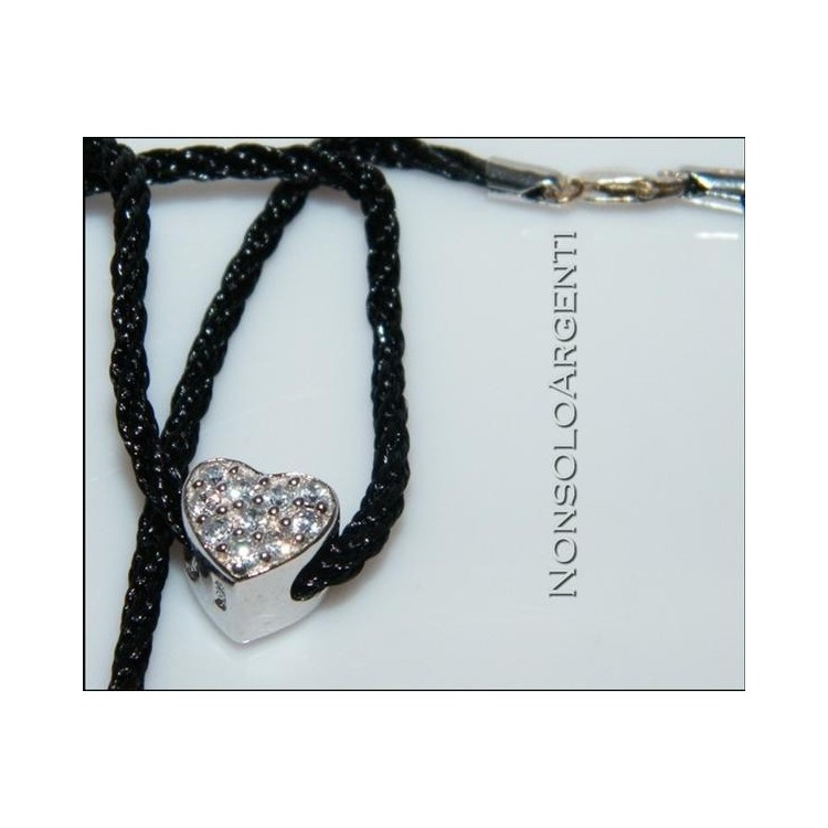 NSA|ARGENTO 925 : collana con charme ciondolo cuore e pavè di zirconi