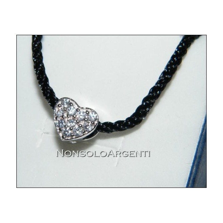 NSA|925 silver choker necklace heart pendant charm and cubic zirconia pavé