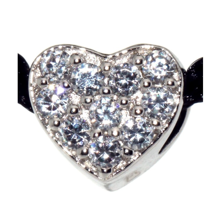 NSA|925 silver choker necklace heart pendant charm and cubic zirconia pavé