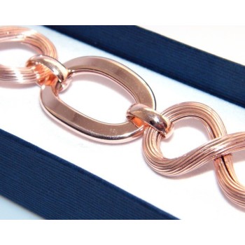 NSA|925 Silver and Gold Rosé: woman bracelet with oval link smooth and grooved 8