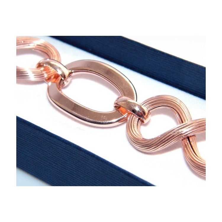 NSA|Bracciale maglia ovale liscia e 8 scanalato argento 925 placcato oro rosa donna