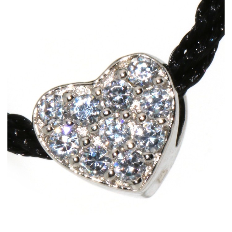 NSA|925 silver choker necklace heart pendant charm and cubic zirconia pavé