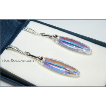 NSA|Orecchini Argento 925 con Swarovski Element Ellipse da 32 bianco AB e zirconi