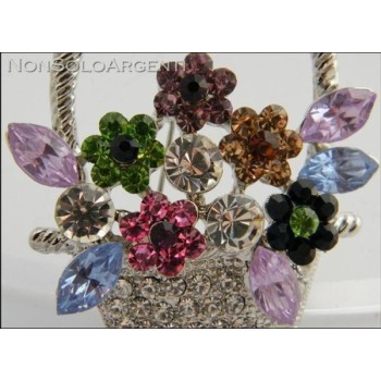 NSA|Bigiotteria : Spilla da Donna colore Argento chiaro cesto di fiori con strass