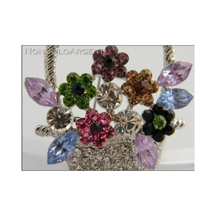 NSA|Bigiotteria : Spilla da Donna colore Argento chiaro cesto di fiori con strass