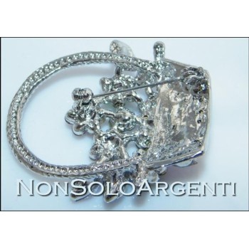 NSA|Bigiotteria : Spilla da Donna colore Argento chiaro cesto di fiori con strass