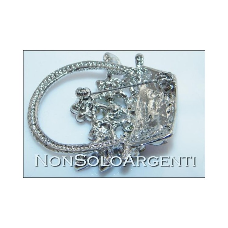 NSA|Bigiotteria : Spilla da Donna colore Argento chiaro cesto di fiori con strass