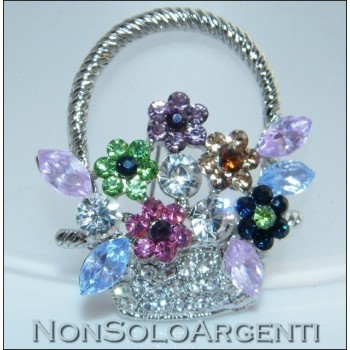 NSA|Bigiotteria : Spilla da Donna colore Argento chiaro cesto di fiori con strass