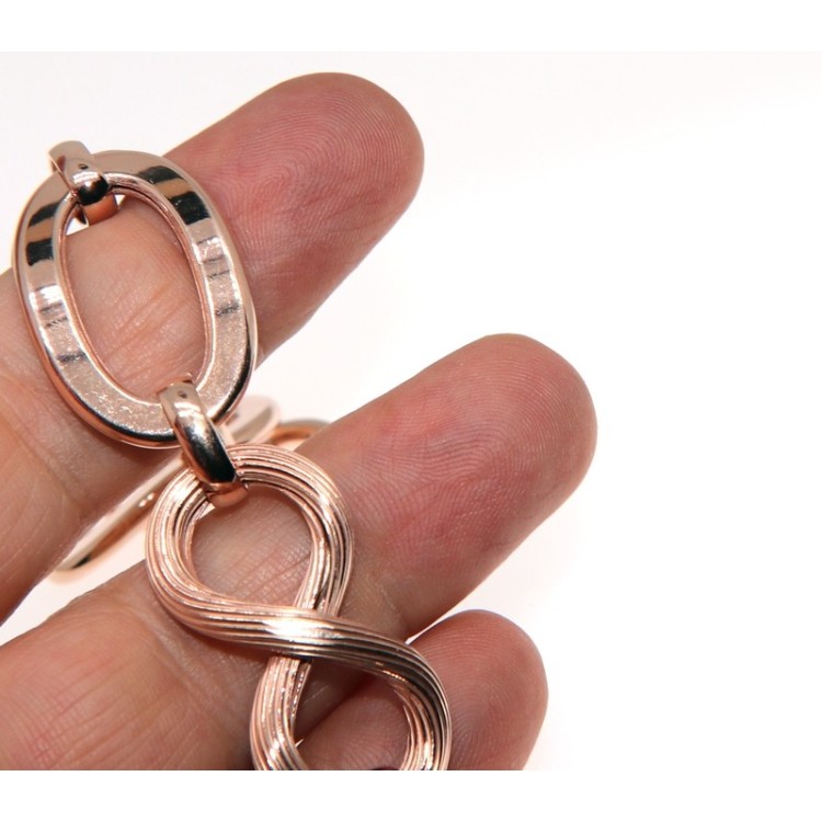 NSA|925 Silver and Gold Rosé: woman bracelet with oval link smooth and grooved 8