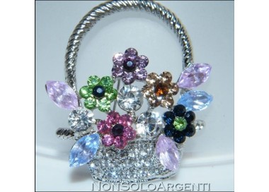 NSA|Bigiotteria : Spilla da Donna colore Argento chiaro cesto di fiori con strass