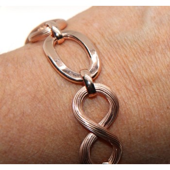 NSA|925 Silver and Gold Rosé: woman bracelet with oval link smooth and grooved 8