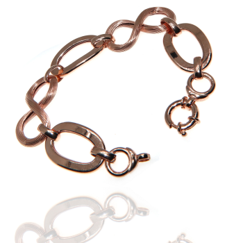 NSA|925 Silver and Gold Rosé: woman bracelet with oval link smooth and grooved 8