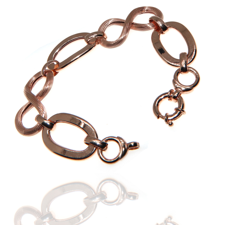 NSA|Bracciale argento 925 donna con 8 scanalato e ovali lisci donna placcato oro rosa