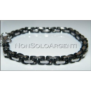NSA|Bracciale Braccialetto Uomo o Unisex Acciaio Cromato e nero