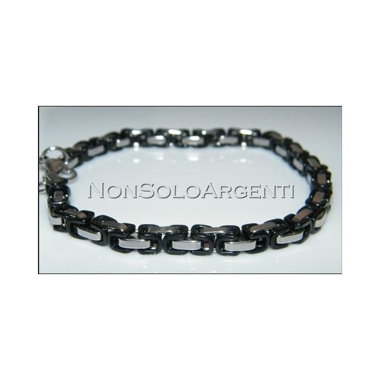 NSA|Bracciale Braccialetto Uomo o Unisex Acciaio Cromato e nero