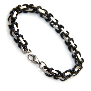 NSA|Chromed steel bracelet and black squared single link