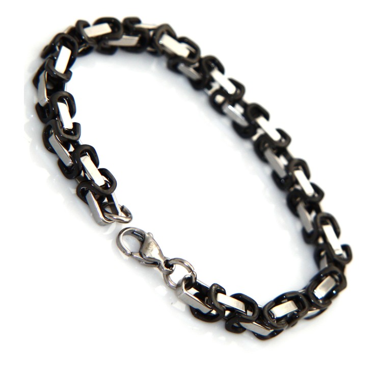 NSA|Chromed steel bracelet and black squared single link