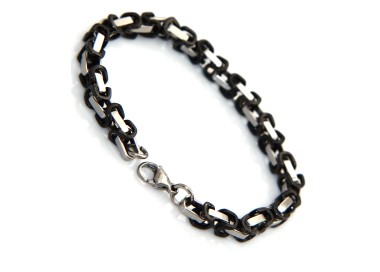 NSA|Chromed steel bracelet and black squared single link