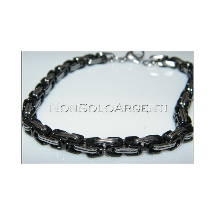 NSA|Bracciale Braccialetto Uomo o Unisex Acciaio Cromato e nero
