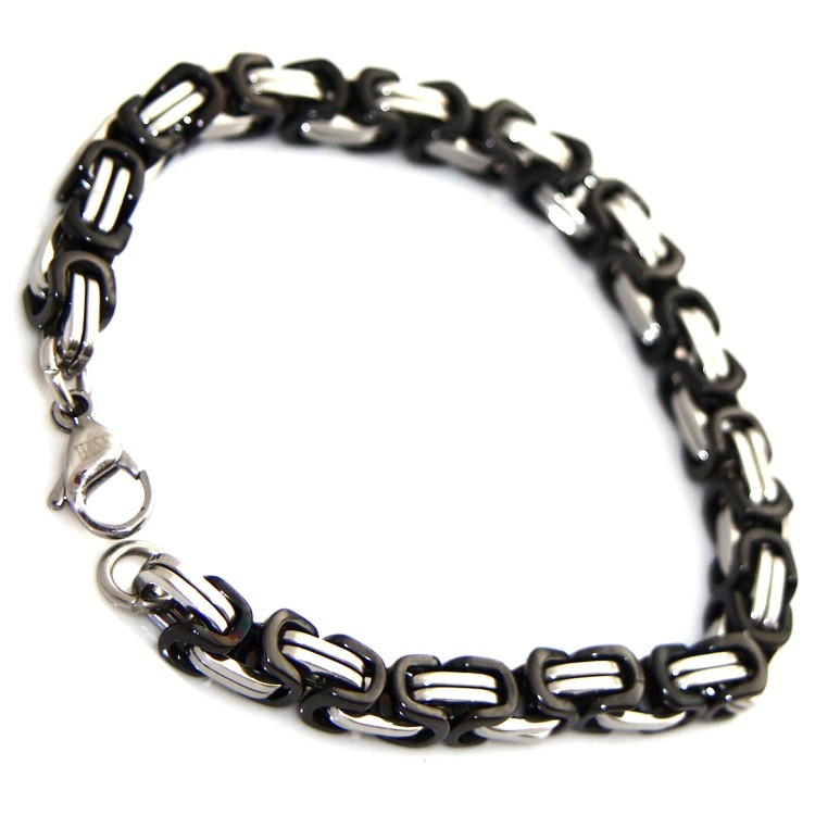 NSA|Chromed steel bracelet and black squared double link
