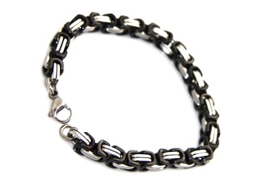 NSA|Chromed steel bracelet and black squared double link