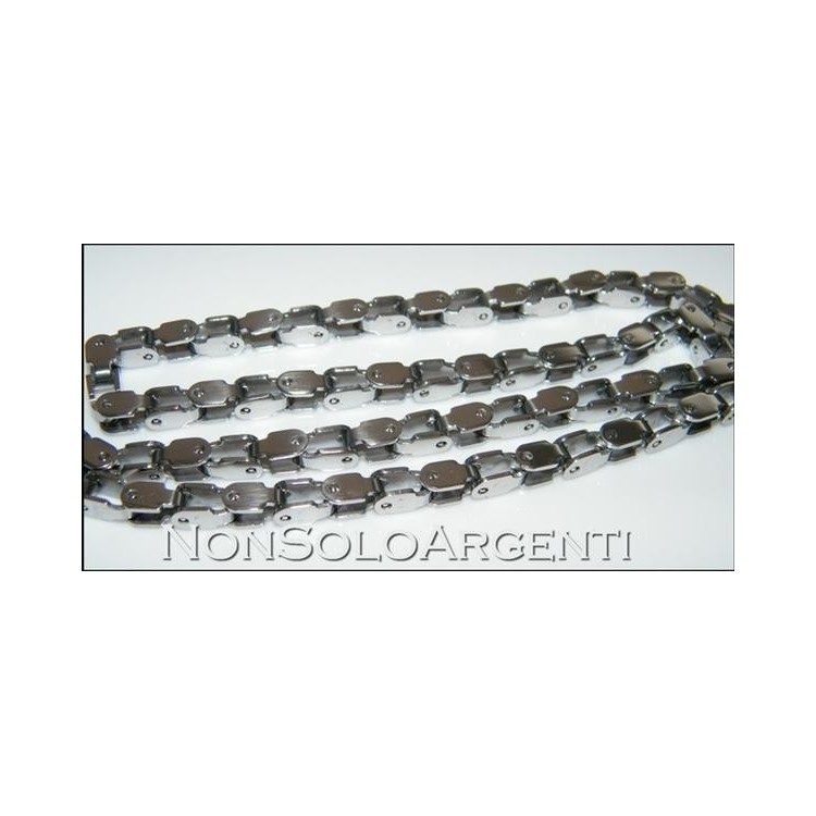 NSA|Acciaio : Collana uomo / donna Stainless Steel silver argentata maglia squadrata