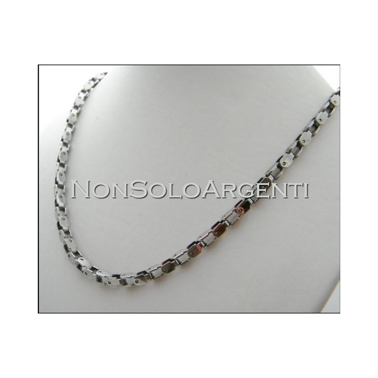 NSA|Acciaio : Collana uomo / donna Stainless Steel silver argentata maglia squadrata