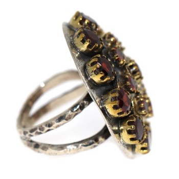 NSA|Argento 925 : Anello toppa rosone tondo con parti lam oro,granato e cristallo idrotermale REGOLABILE