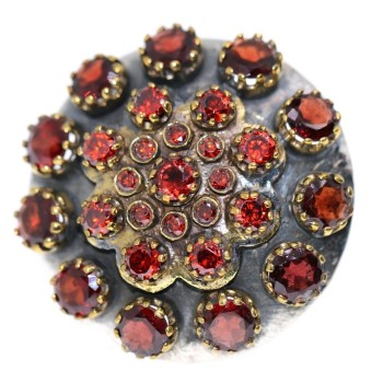 NSA|Argento 925 : Anello toppa rosone tondo con parti lam oro,granato e cristallo idrotermale REGOLABILE