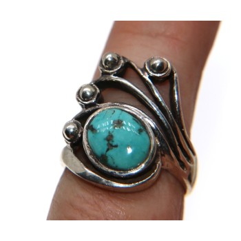NSA|Anello etnico donna argento 925 con ricciolo di turchese misura 15