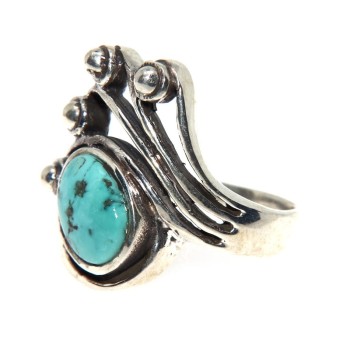 NSA|Anello etnico donna argento 925 con ricciolo di turchese misura 15