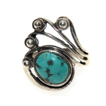 NSA|Anello etnico donna argento 925 con ricciolo di turchese misura 15