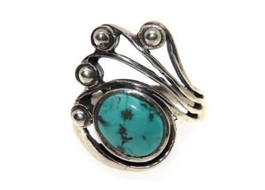 NSA|Anello etnico donna argento 925 con ricciolo di turchese misura 15