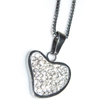 NSA|Steel heart pendant necklace with white zircons