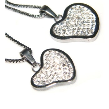 NSA|Collana acciaio ciondolo cuore con zirconia bianchi