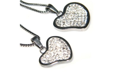 NSA|Collana acciaio ciondolo cuore con zirconia bianchi