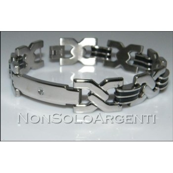 NSA|Bracciale Braccialetto Uomo o Unisex Treccia Acciaio Cromato e zircone