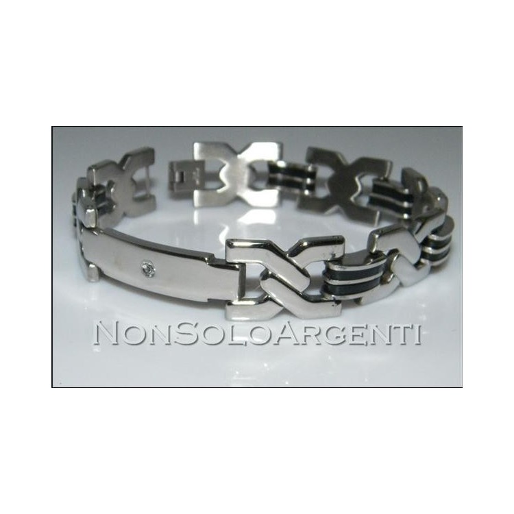 NSA|Bracciale Braccialetto Uomo o Unisex Treccia Acciaio Cromato e zircone
