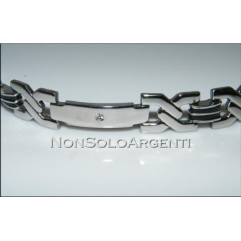 NSA|Bracciale Braccialetto Uomo o Unisex Treccia Acciaio Cromato e zircone