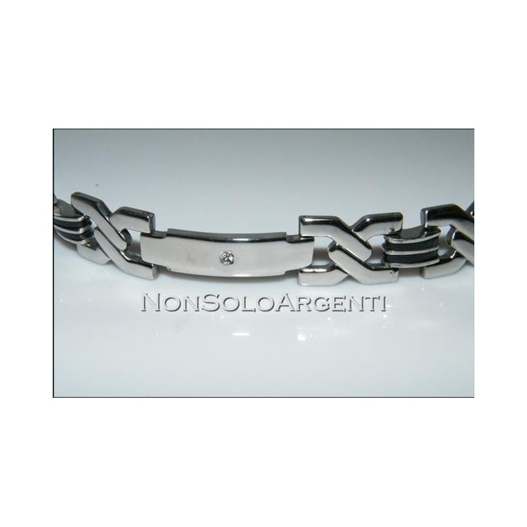 NSA|Bracciale Braccialetto Uomo o Unisex Treccia Acciaio Cromato e zircone