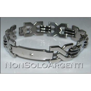 NSA|Bracciale Braccialetto Uomo o Unisex Treccia Acciaio Cromato e zircone